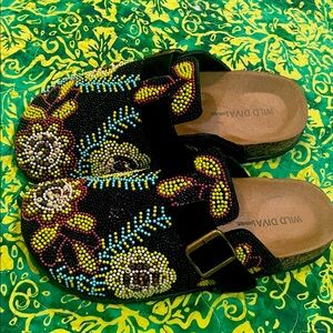Wild Diva Lounge Matcha Embroidered Mules